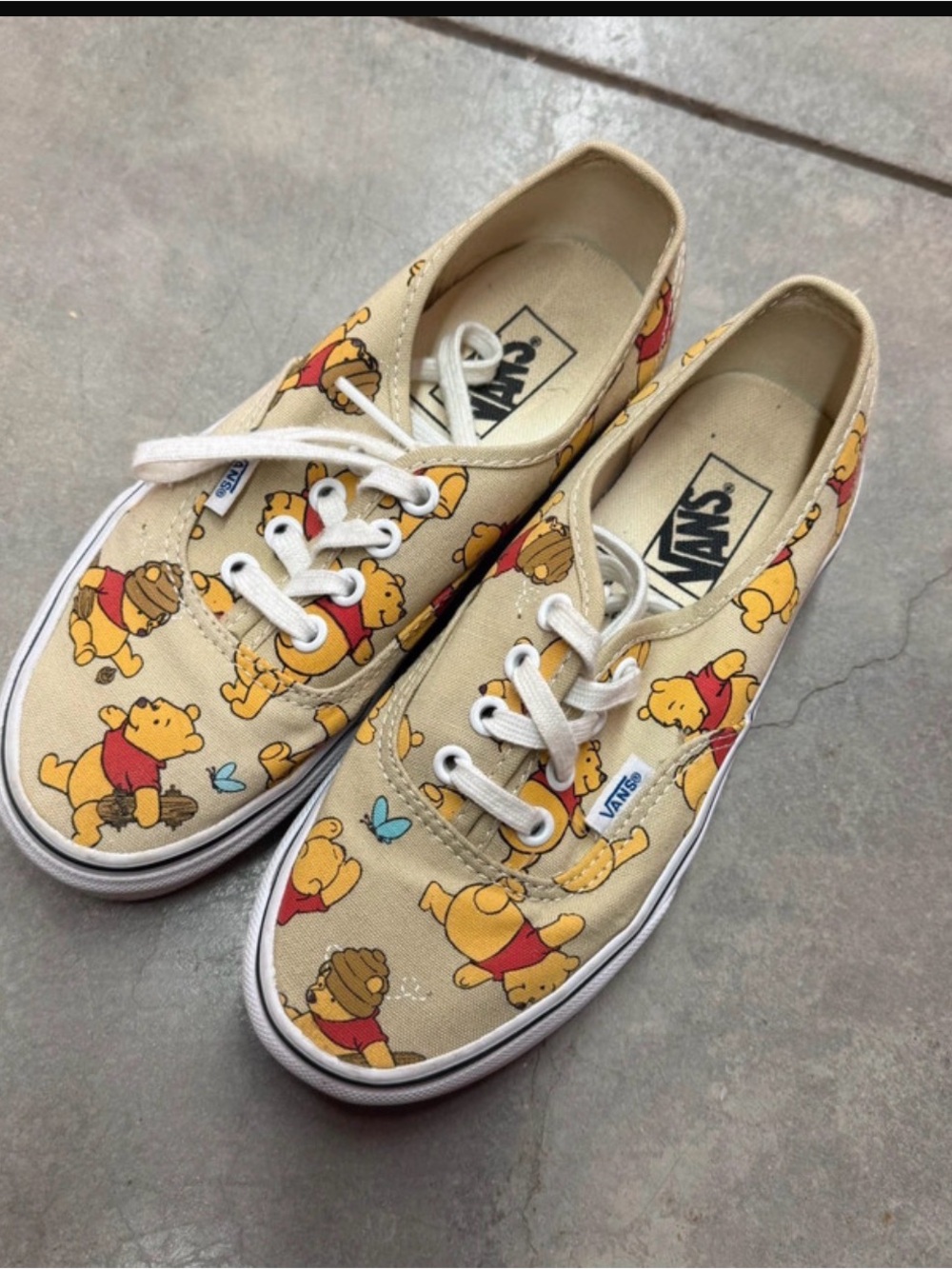 Vans Women’s Winnie the Pooh Canvas Sneakers - Beige with Red & Yellow Print